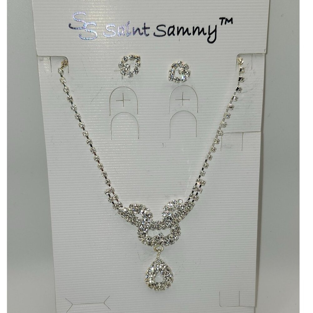 Saint Sammy Austrian Crystal Necklace/Earrings Tear Drop Pendant Prom or Wedding